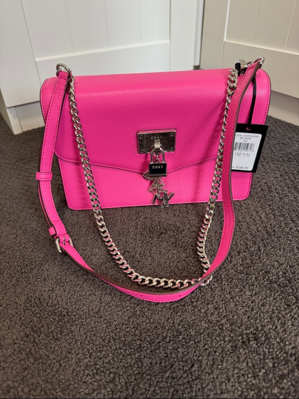 DKNY Hot Pink Leather Chain Crossbody Bag